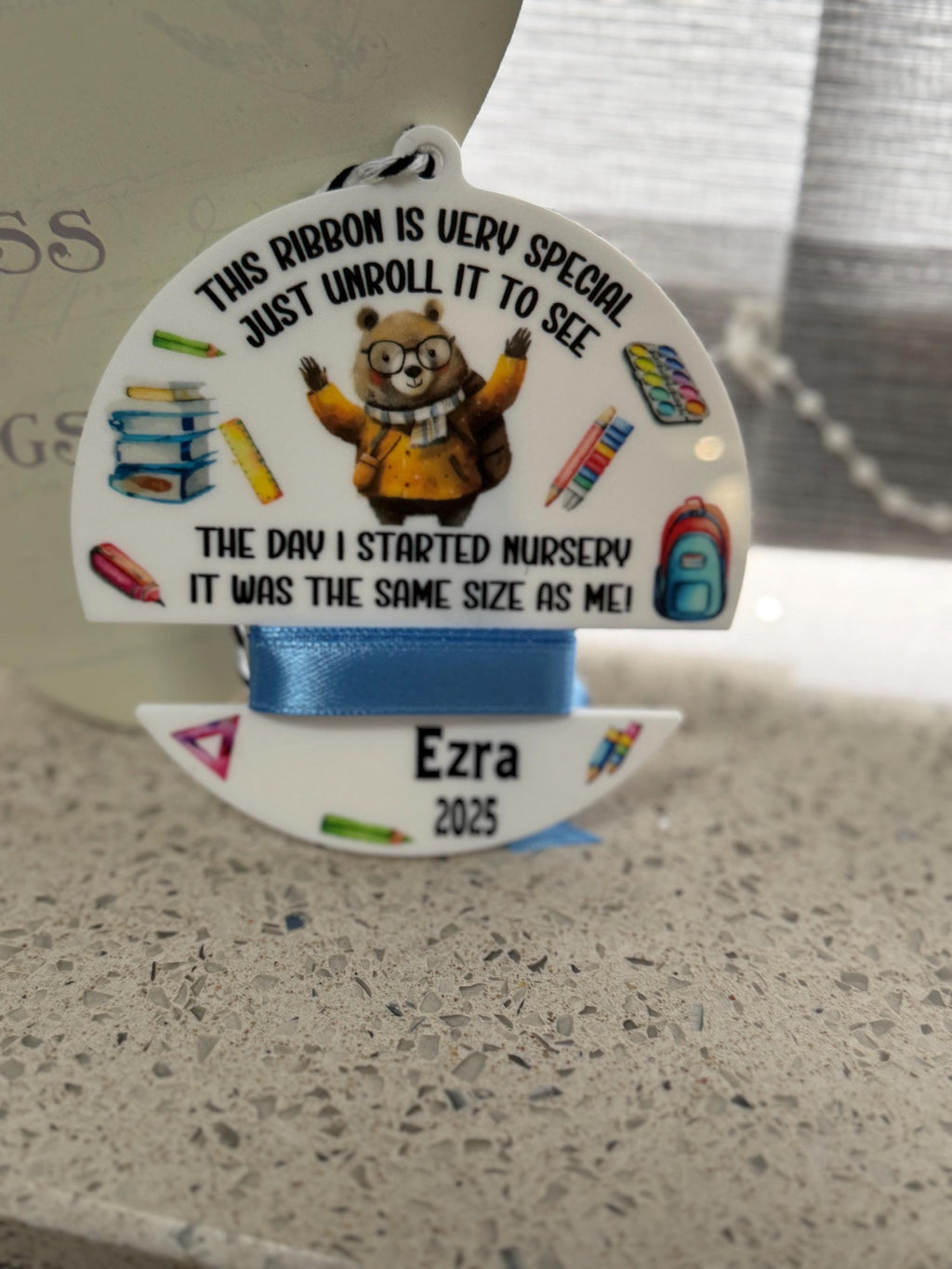 Personalised First Day at School Ribbon Holder Keepsake